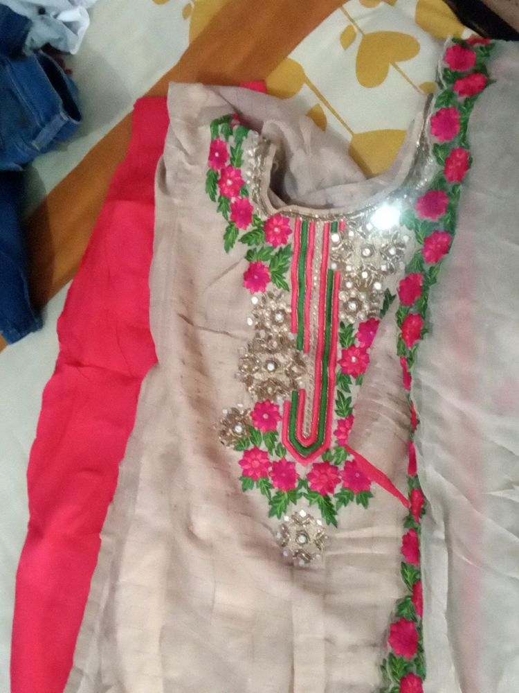 Silk Kurta And Pant Suit With Pure Shiffon Dupatta