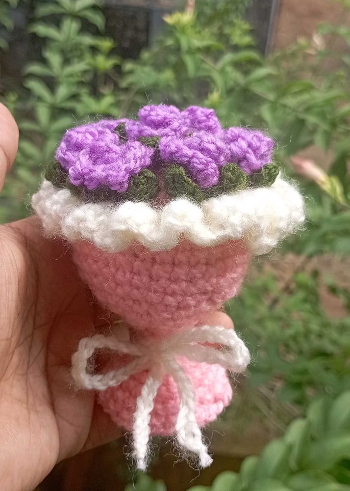 Handmade Crochet Purple Roses Bouquet