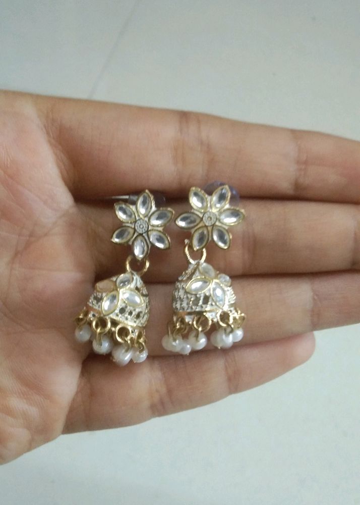 Beautiful White Colour Jhumkas