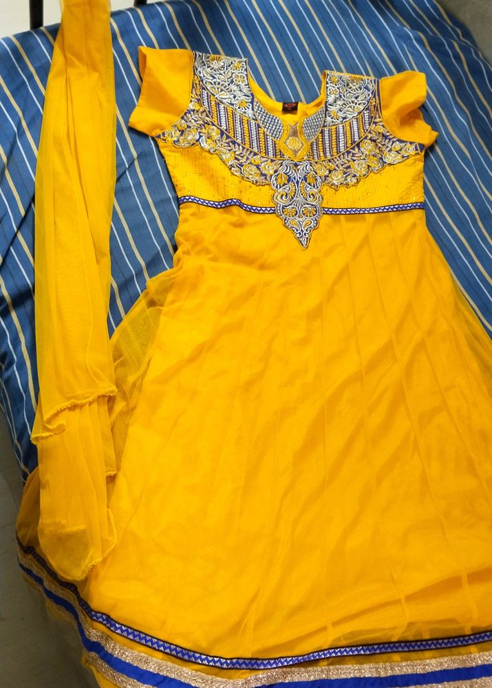 Yellowish Gold Gown With Duppata (Slightly Used)