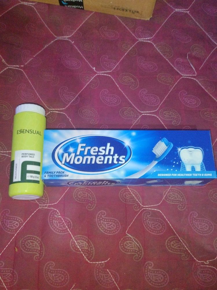 Combo Of Toothbrush And 2 Essensual Talcum Powder