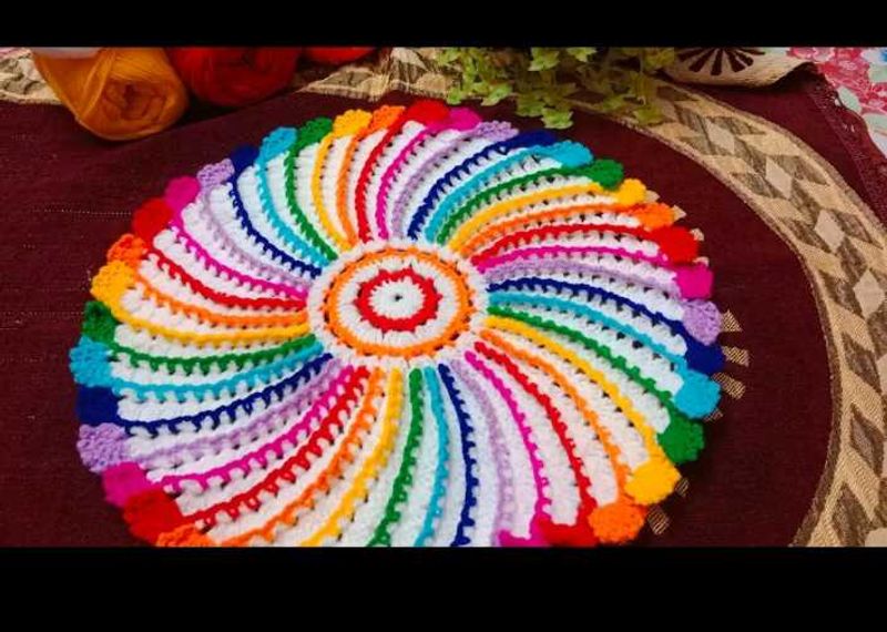 Handmade Crocheted Woolen Table Mat.