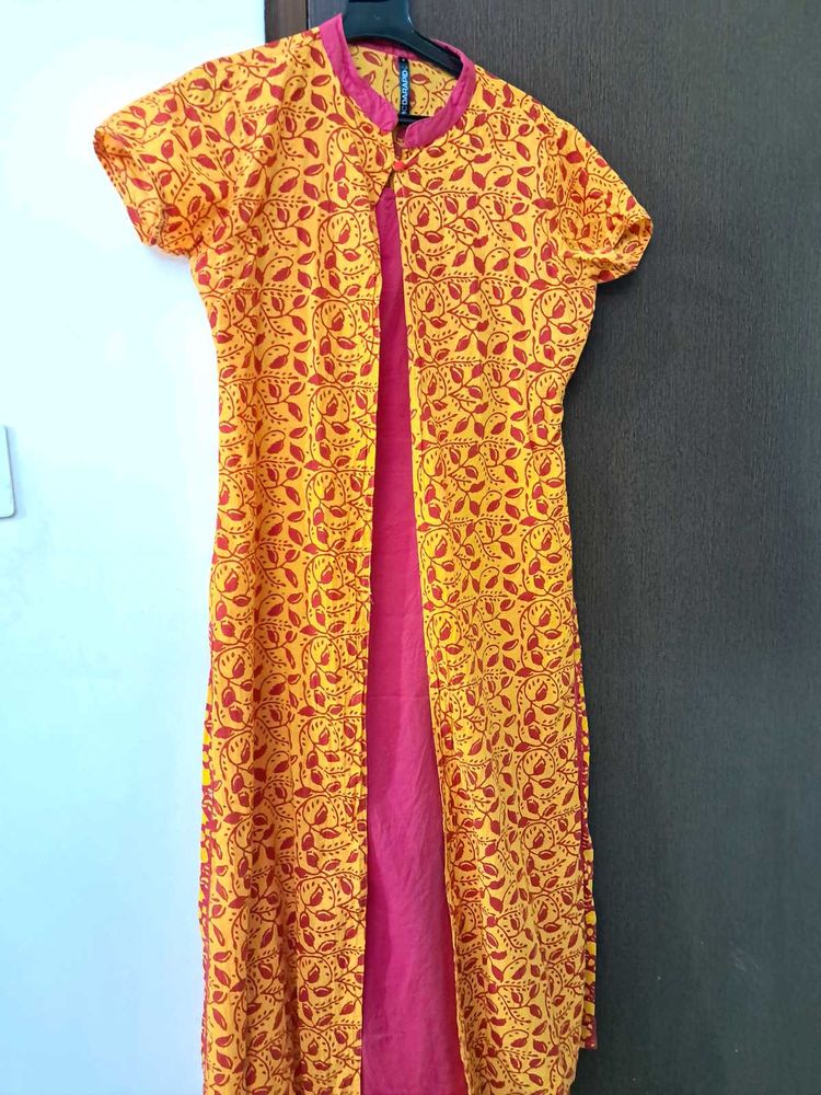 A Line Pink Yellow Kurta