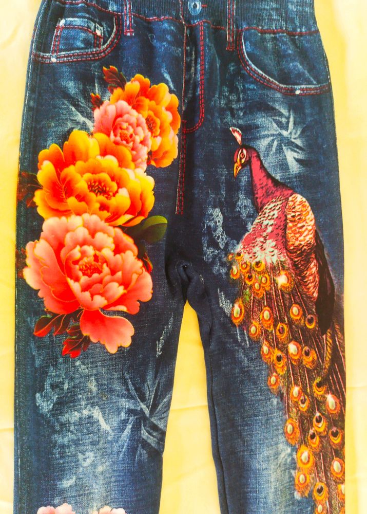 Floral And Peacock Print Jeggings