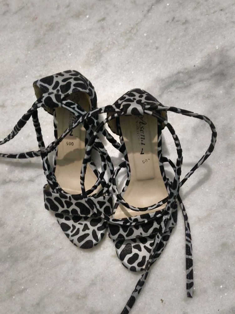 Leopard Print Tie Up Heels For Women