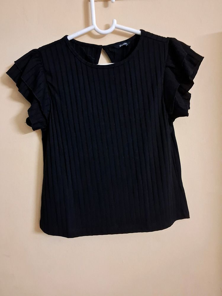 Zudio Black Frilled Sleeve Top