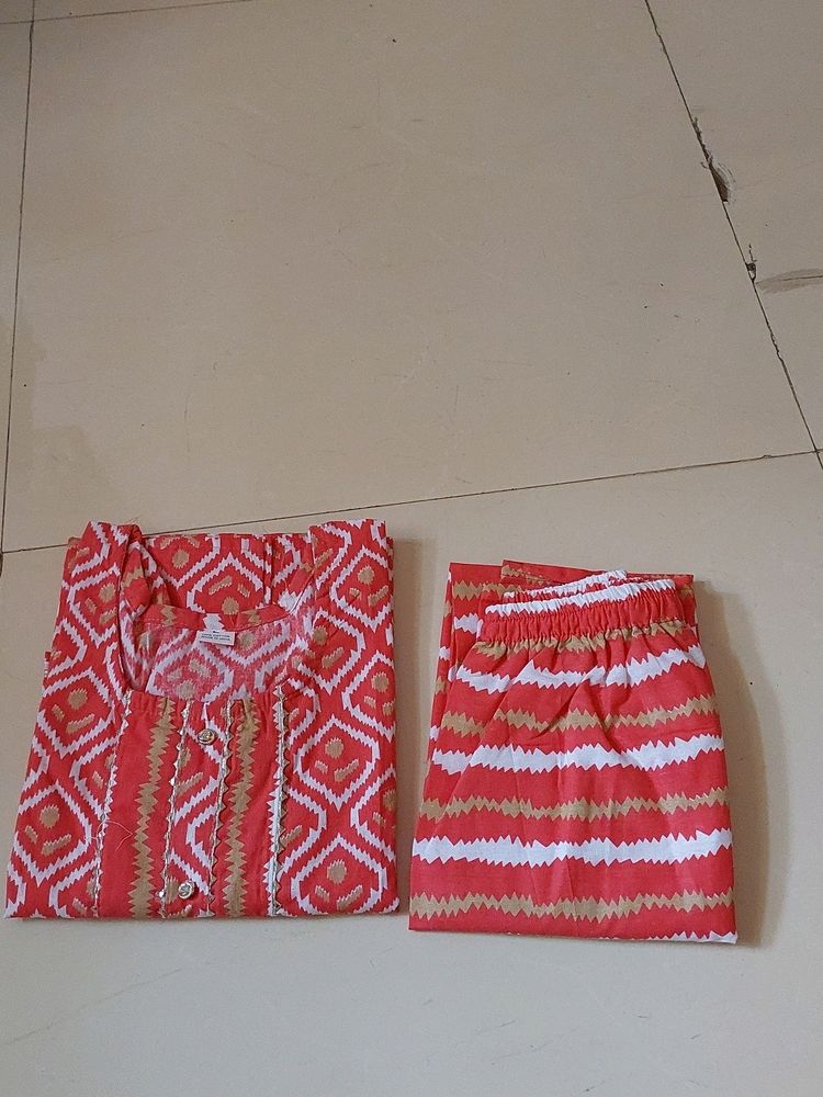 New Cotton Kurta Pant Set - Size L