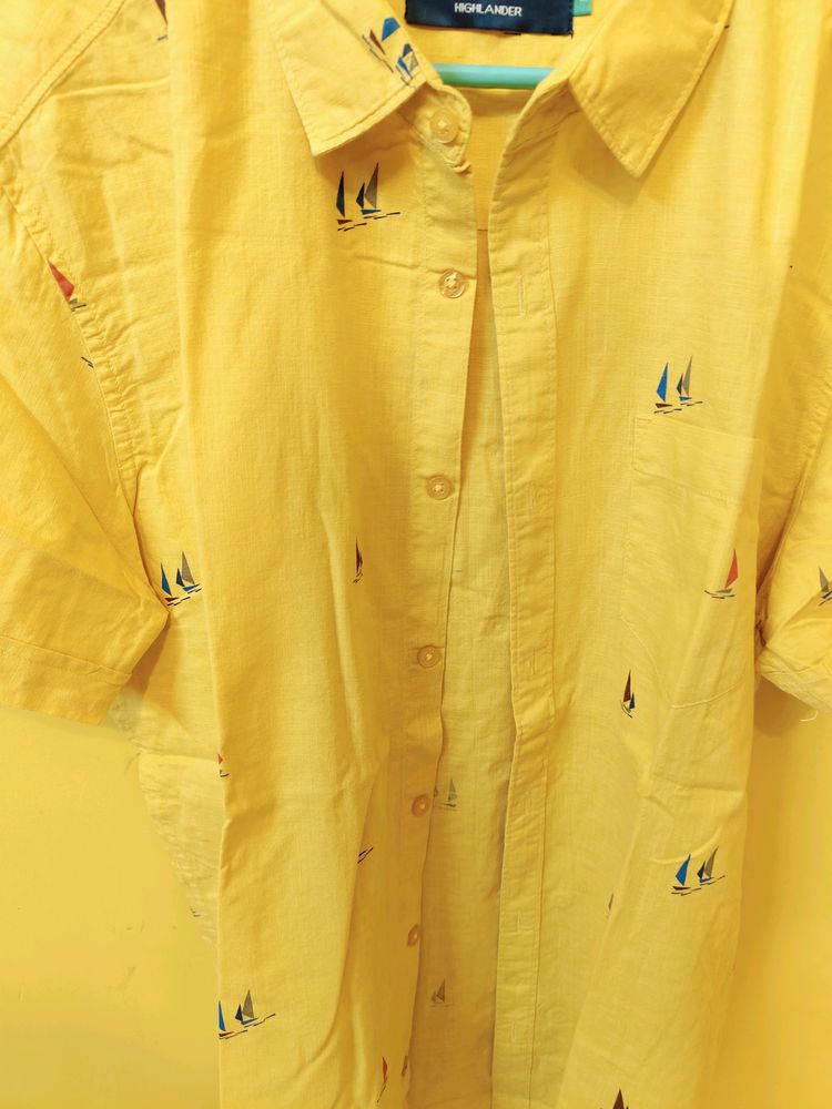 Highlander Yellow Pure Cotton Casual Half Shirt