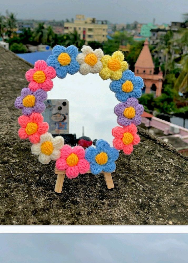 Crochet Puff Flower Mirror