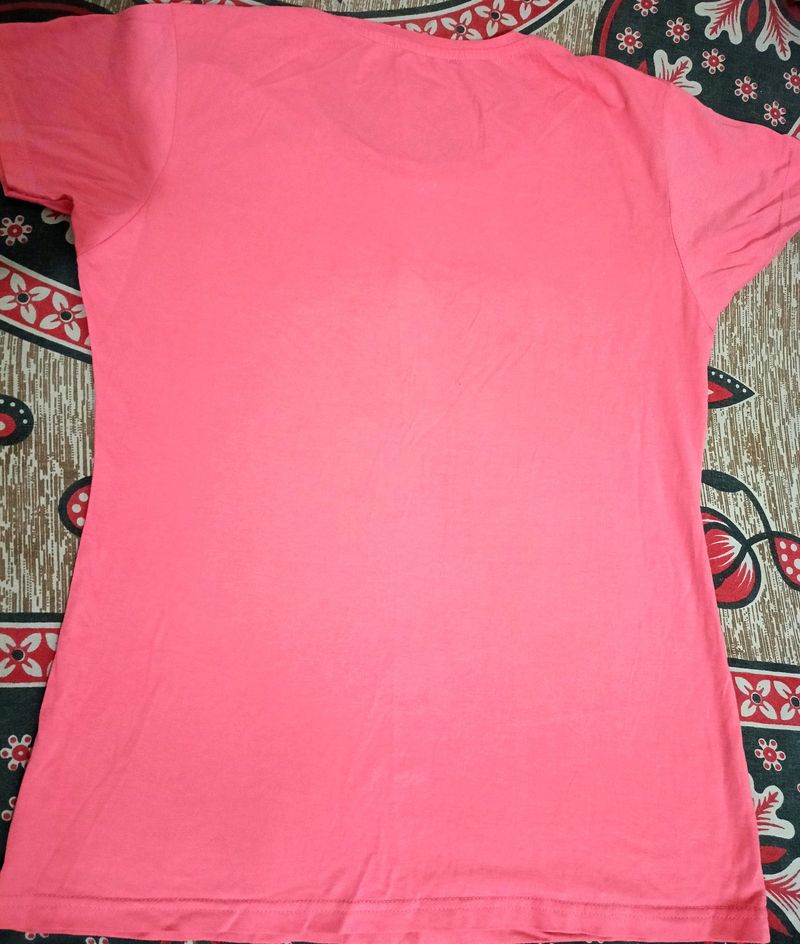 Pink Tshirt Round Neck Cotton Blend