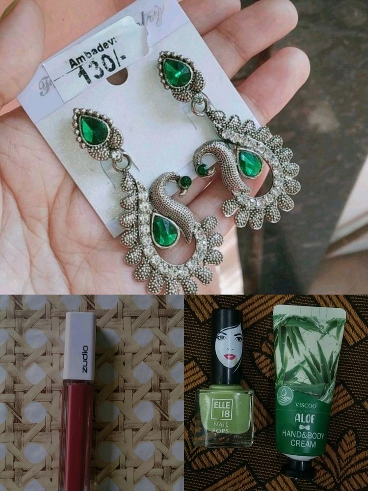 earring+nailpolish+lipstick combo