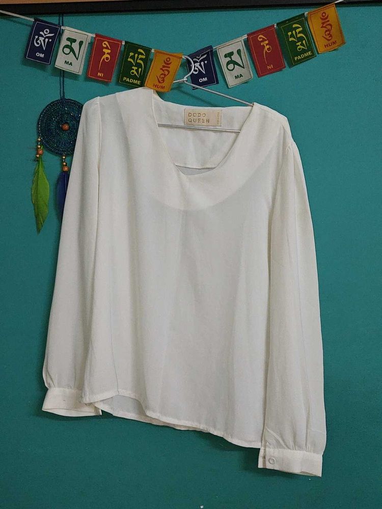 White Full Sleeve Casual/Formal Top