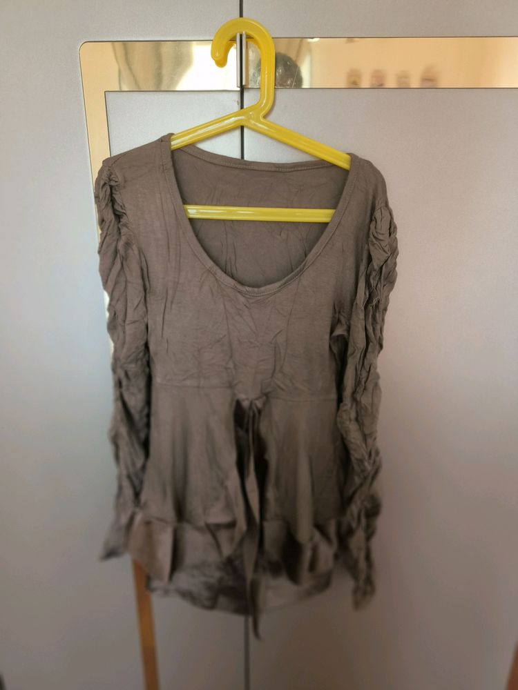 Brown Party Top With Long Sleeves