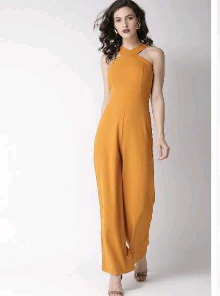 Women Mustar Yellow Basic Solid Jumpsuit