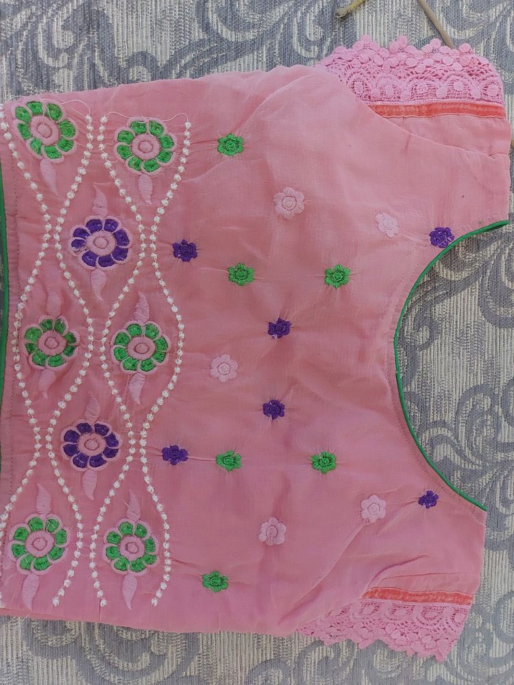 Pink Marbadi Sari With Blouse