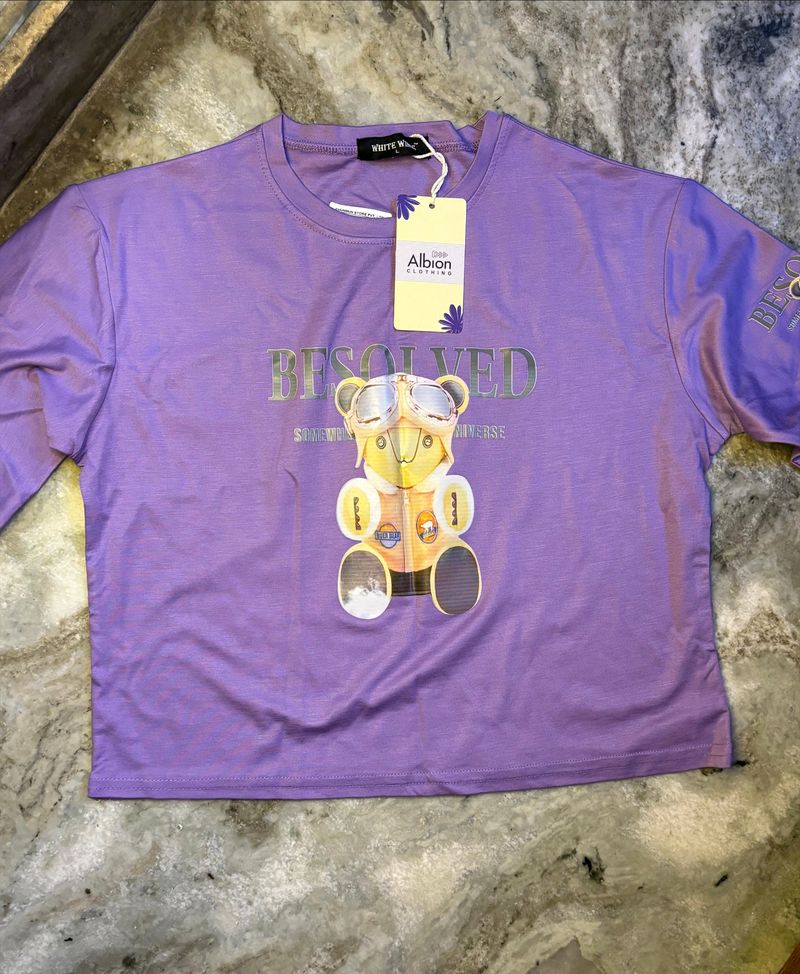 Crop Lavender Teddy T Shirt