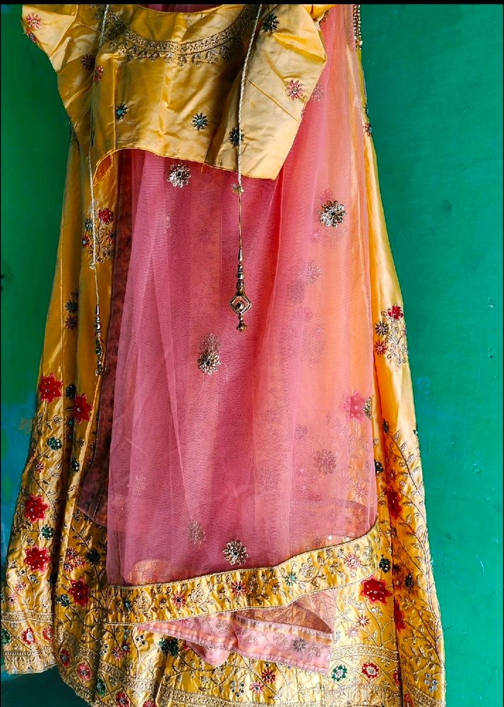 Combination Of Pink And Yellow Lehenga