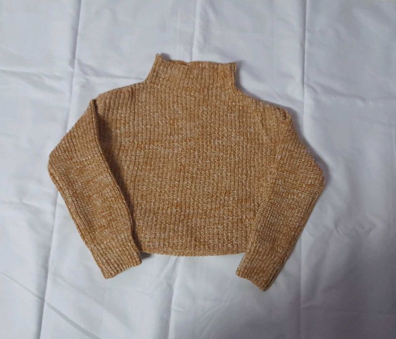 Crop High Neck Knitted Jumper