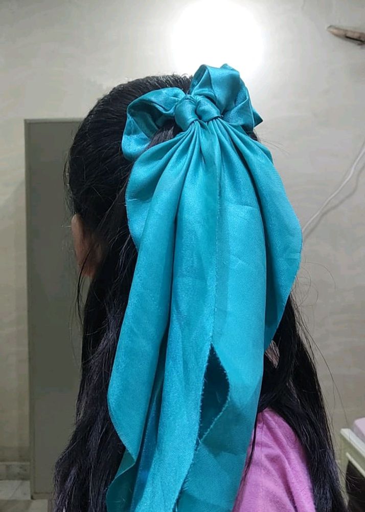 Green Satin Tail Scrunchy And Bow