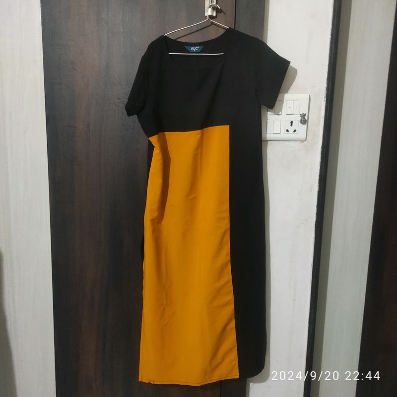 Yellow Black Colour  Combination Kurta