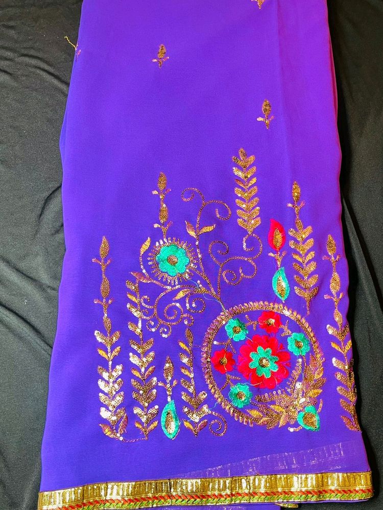 MAGENTA COLOR SAREE EMBROIDERY WORK