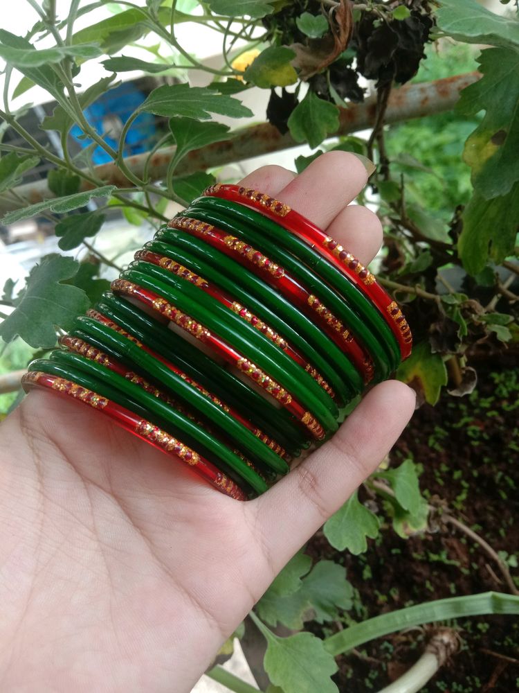 Green And Red Combination Bangles