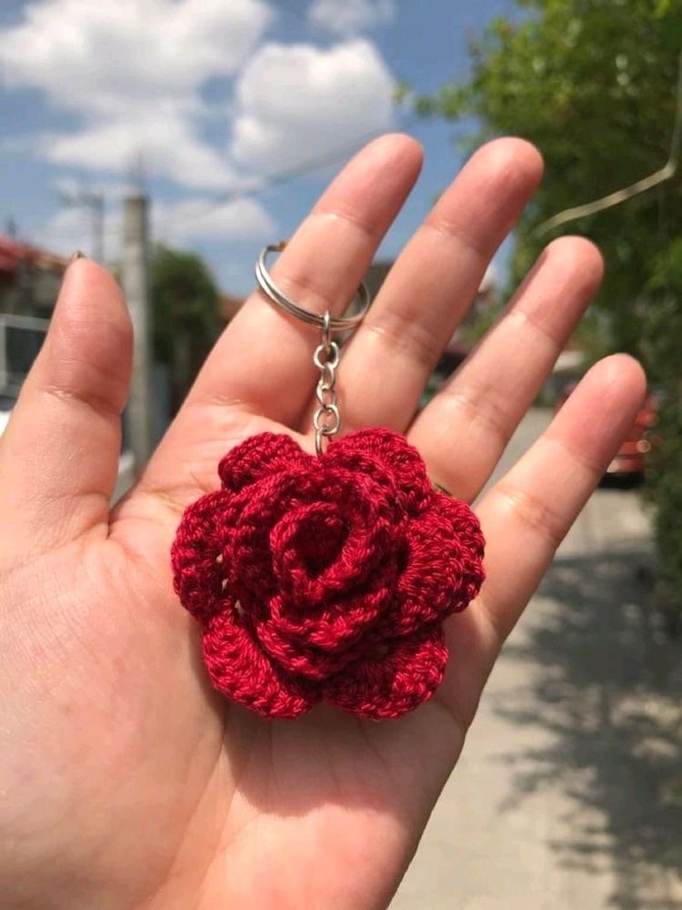 Crochet Rose Keychain