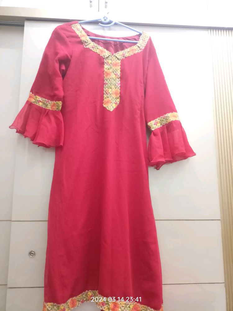 Red Suit with plazo and multi colour dupatta