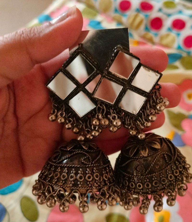 Black Metal Heavy Jhumka For Women