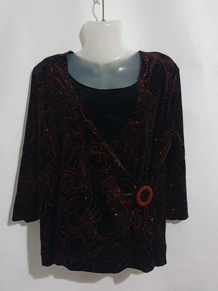 RED SHIMMERY VELVET TOP