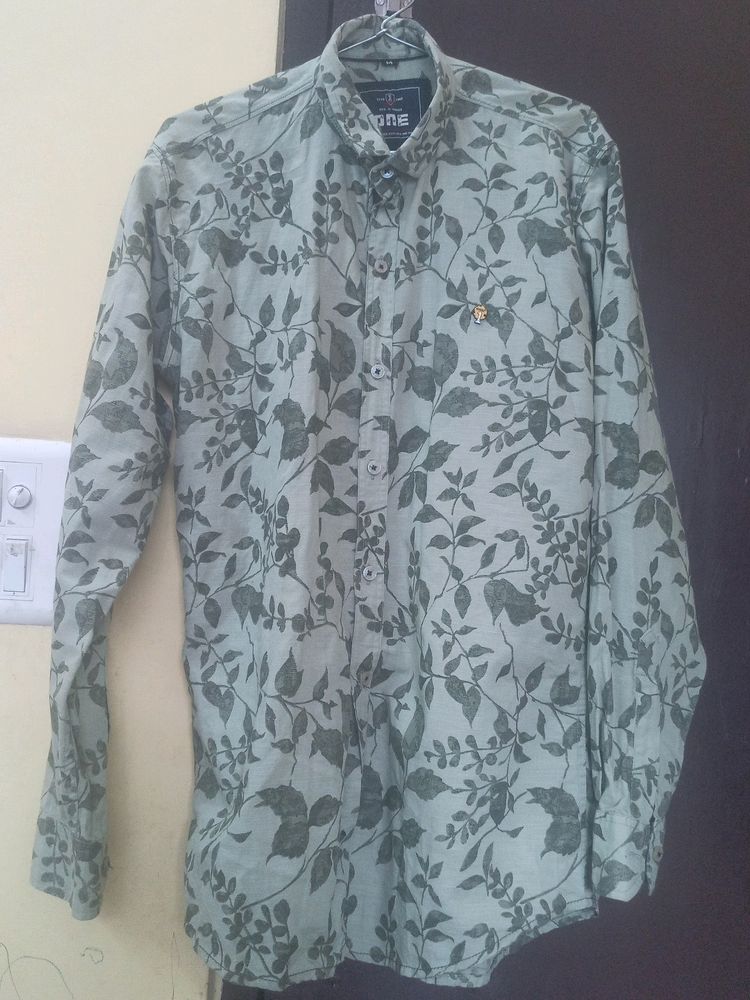 One Brand Olice Color Floral Print Shirt