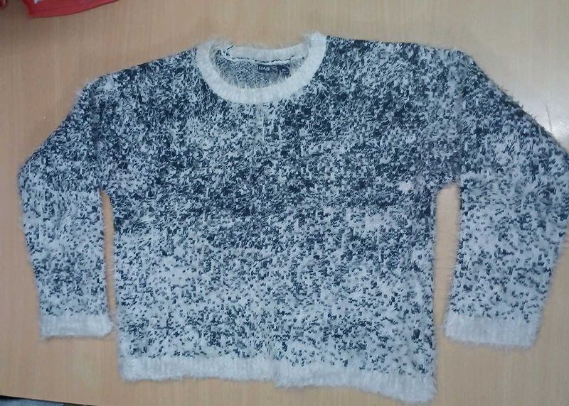 Navy Blue And White Mix Winter Top