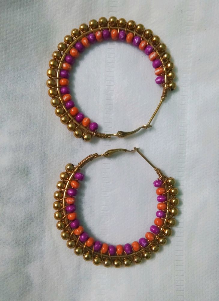 Multi Color Beads Golden Earrings