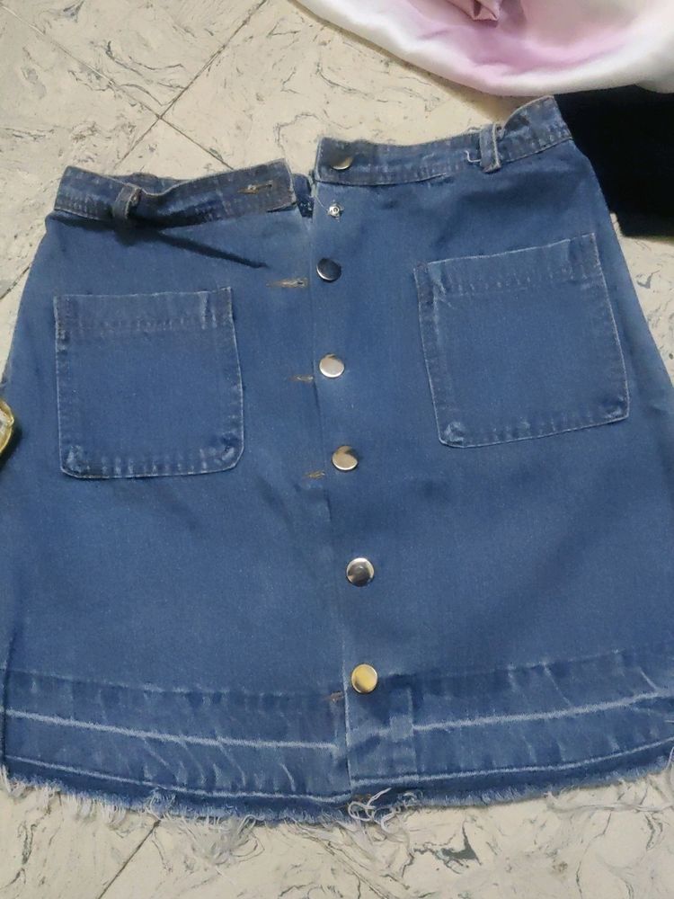 Button Up Denim Skirt - Waist 28 Stretchable