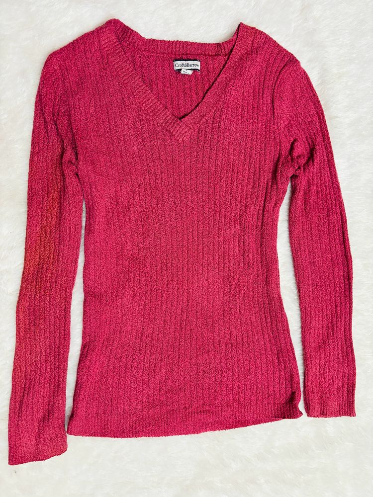 Cute Pink Full Sleeve V-Neck Top