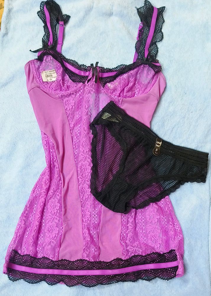 New Purple And Black Less Nighty Set