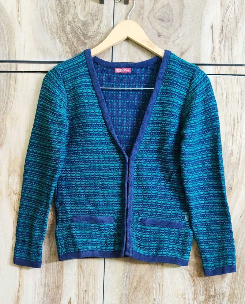 Blue Design Cardigan Size-32