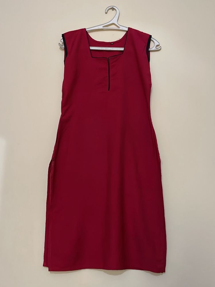 Everyday Cotton Sleeveless Kurtha - Red