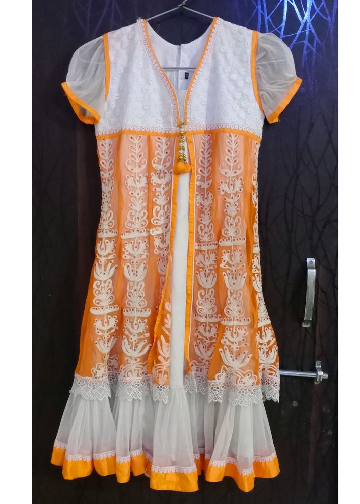 3 Pcs Fancy Kurta Pjama Dupatta Set 4 layer Net