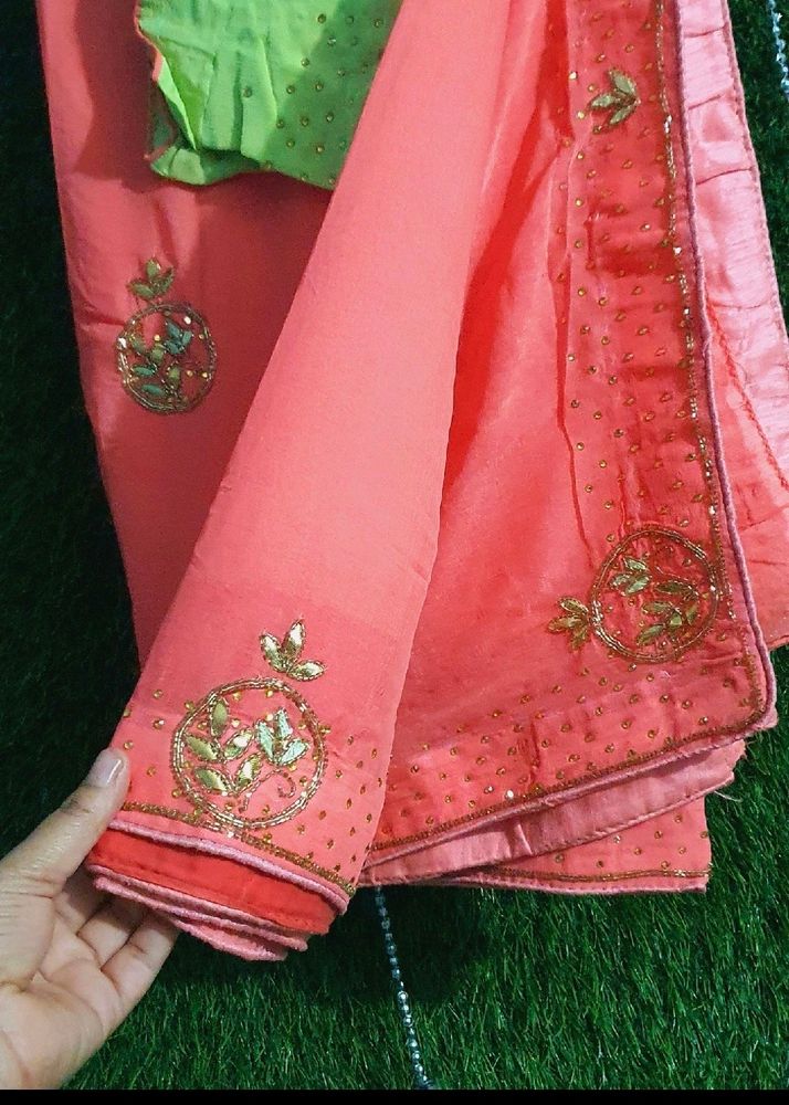 Beautiful Gajari pink chiffon saree