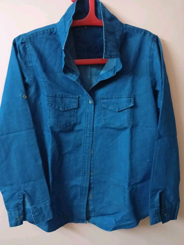 Blue Denim Women Full Sleeve Shirt