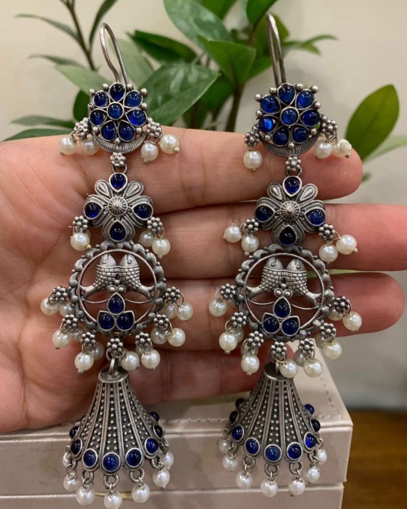 German Silver Oxidised Jhumkis