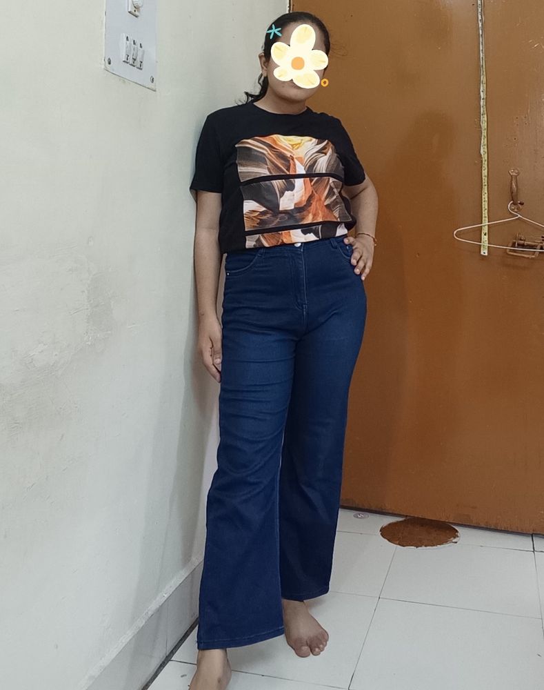 High Waist Navy Blue Jeans