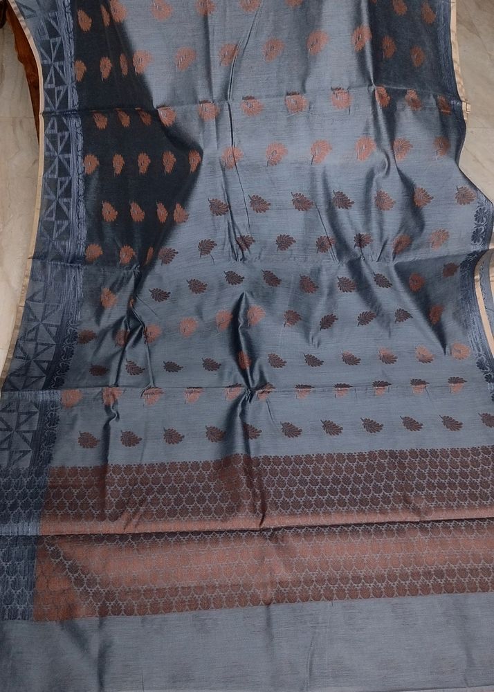 New UNUSED Cotton Saree In Charcoal Colour