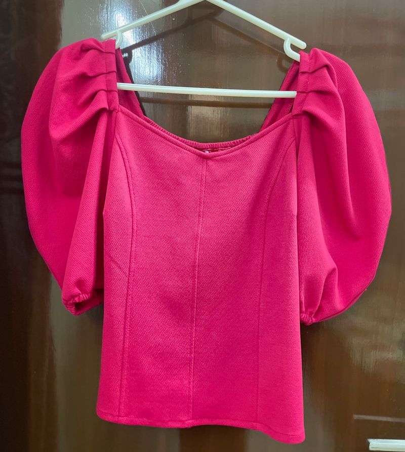 Athena-Chic Fuchsia Pink Power Shoulders Top