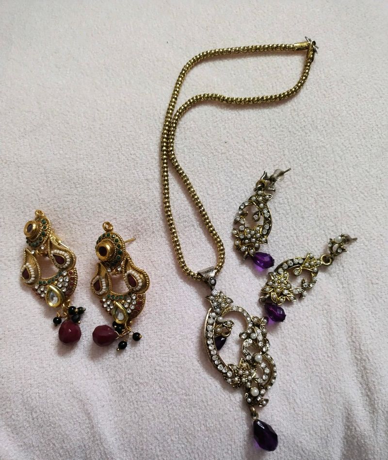 Earrings and pendant with chain OFFER🤩🥳🥳