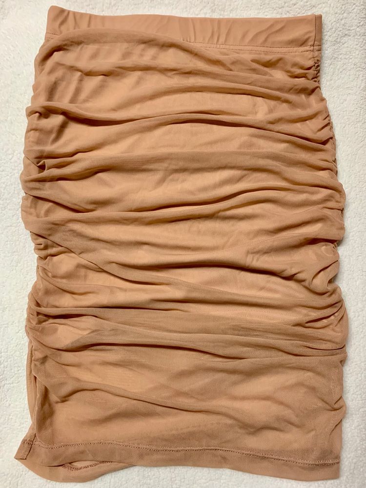 Nude Ruched midi pencil skirt