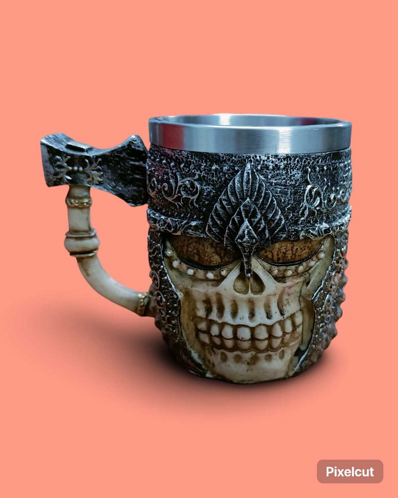 Grey Hand Grafted 3D Skull Stainless Steel Mug