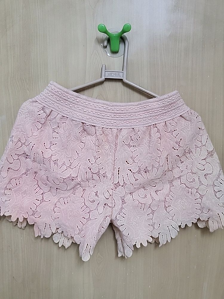 Peach Flower Net Shorts