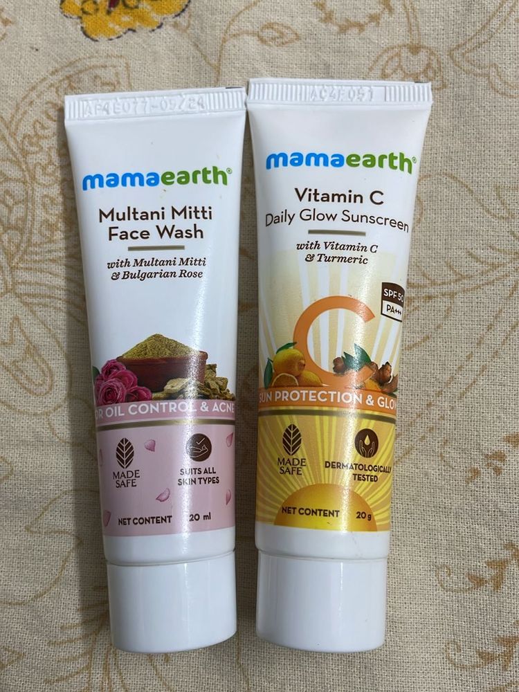 Mamaearth Multani Mitti Facewash And Sunscreen